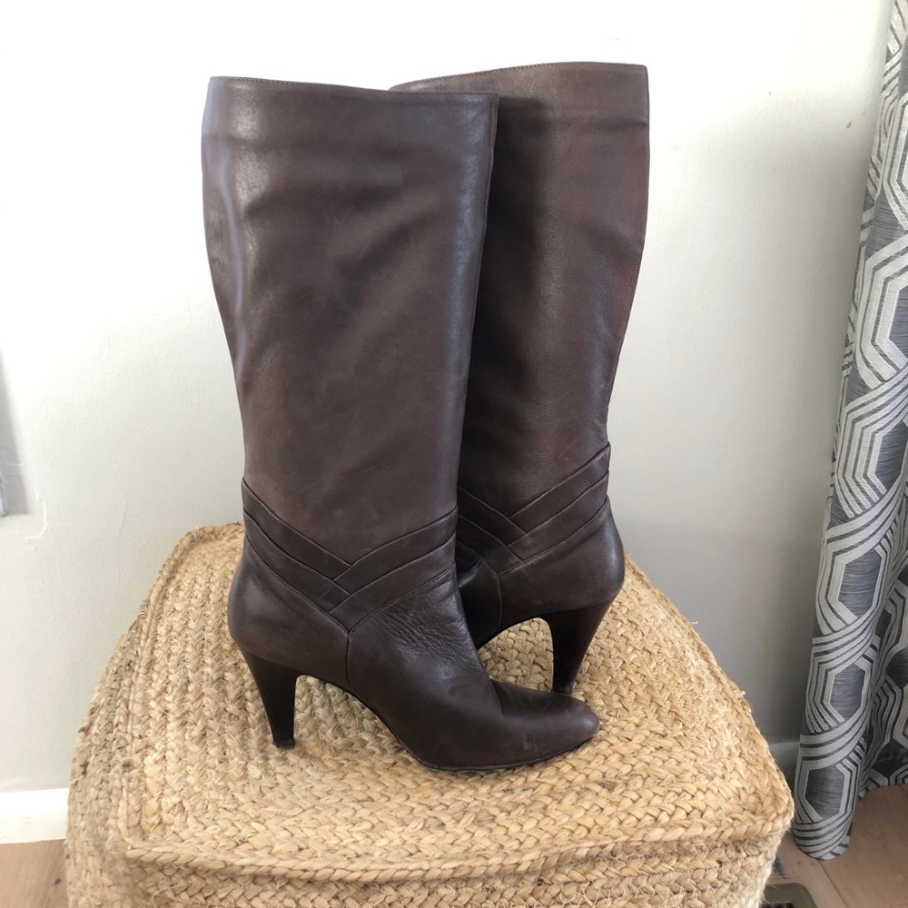 Slouchy mid calf leather boots